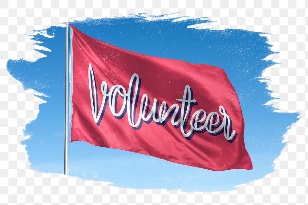 Waving volunteer png pink flag, brush stroke, transparent background