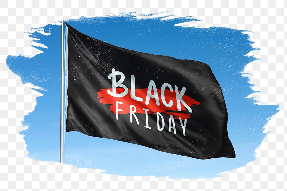 Black Friday png flag brush stroke sticker, transparent background
