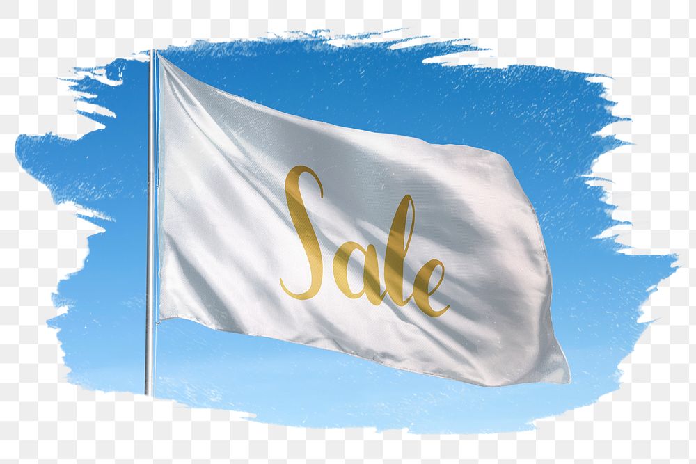 Waving sale png flag, brush stroke, transparent background