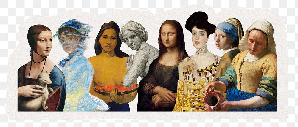 PNG famous artworks sticker, women of great masterpiece paintings in transparent background, remix by rawpixel