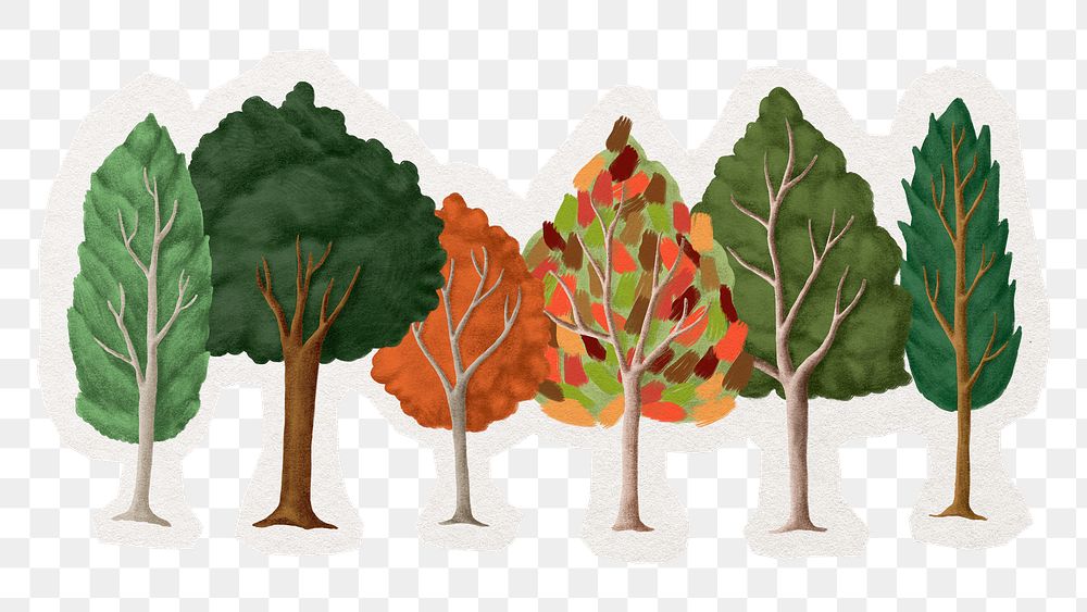 Trees png, all seasons sticker in transparent background