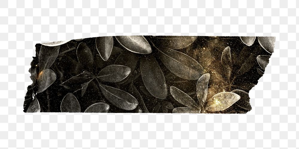 PNG black & gold leaves washi tape, journal sticker element, transparent background