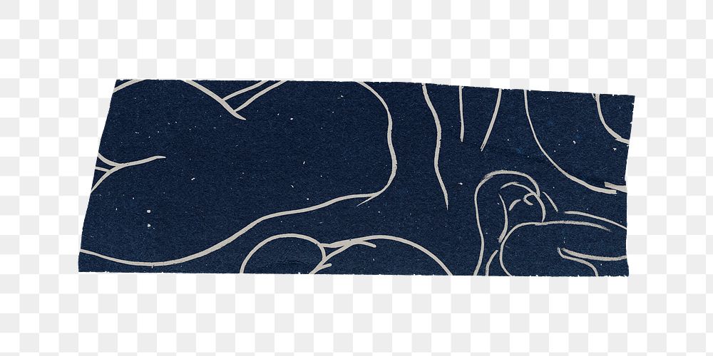PNG blue line art washi tape, journal sticker element, transparent background