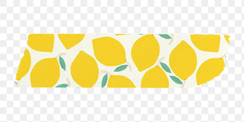 PNG lemon washi tape, journal sticker element, transparent background