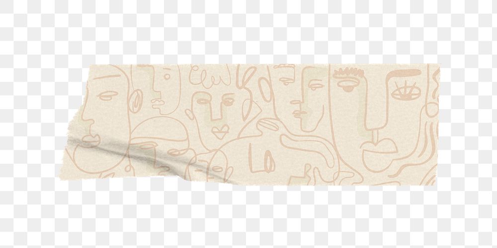 PNG line art washi tape, journal sticker element, transparent background