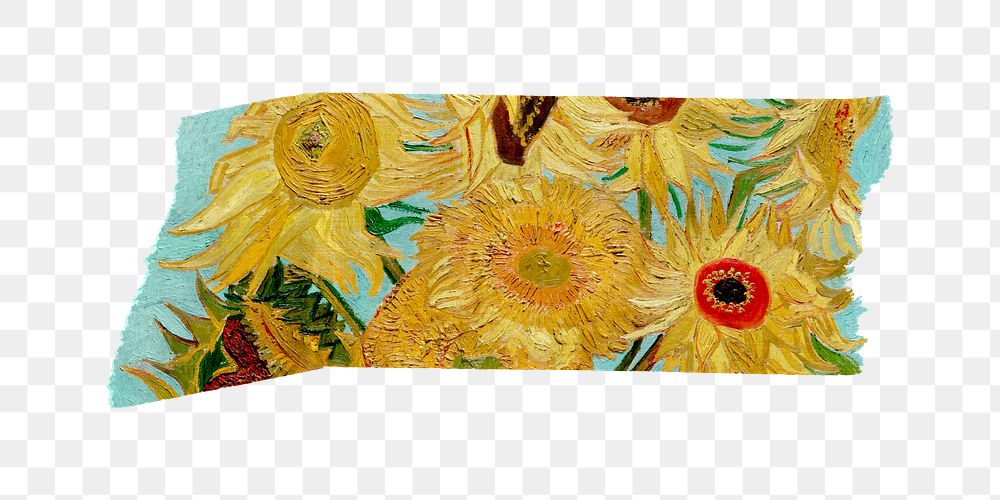 PNG Vincent van Gogh's Sunflowers washi tape, journal sticker element, transparent background