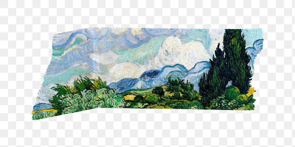 PNG Vincent van Gogh's painting washi tape, journal sticker element, transparent background