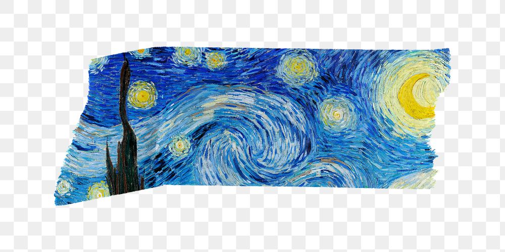 PNG Vincent van Gogh's Starry Night washi tape, journal sticker element, transparent background