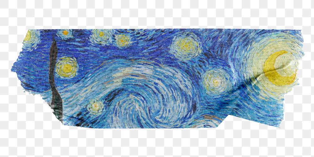 PNG Starry Night washi tape, Vincent van Gogh, stationery collage element, transparent background