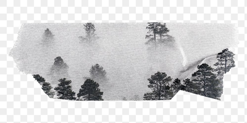 PNG misty forest washi tape, stationery collage element, transparent background