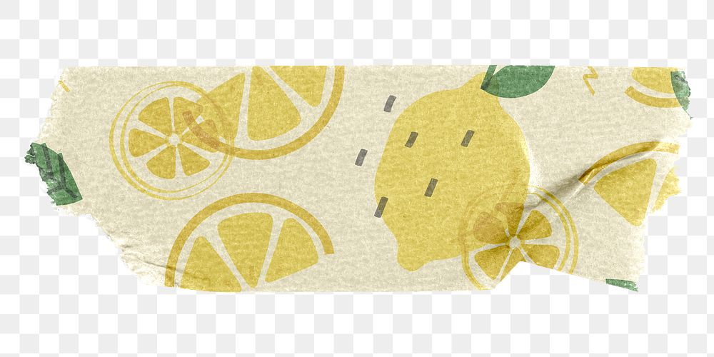 PNG lemon pattern washi tape, stationery collage element, transparent background