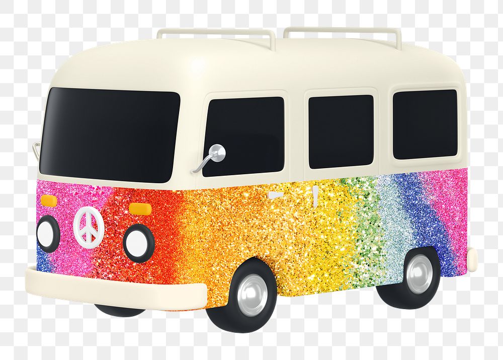 Colorful van png sticker, 3D rendering, transparent background