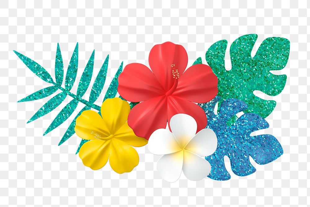 Tropical hibiscus png sticker, 3D rendering, transparent background