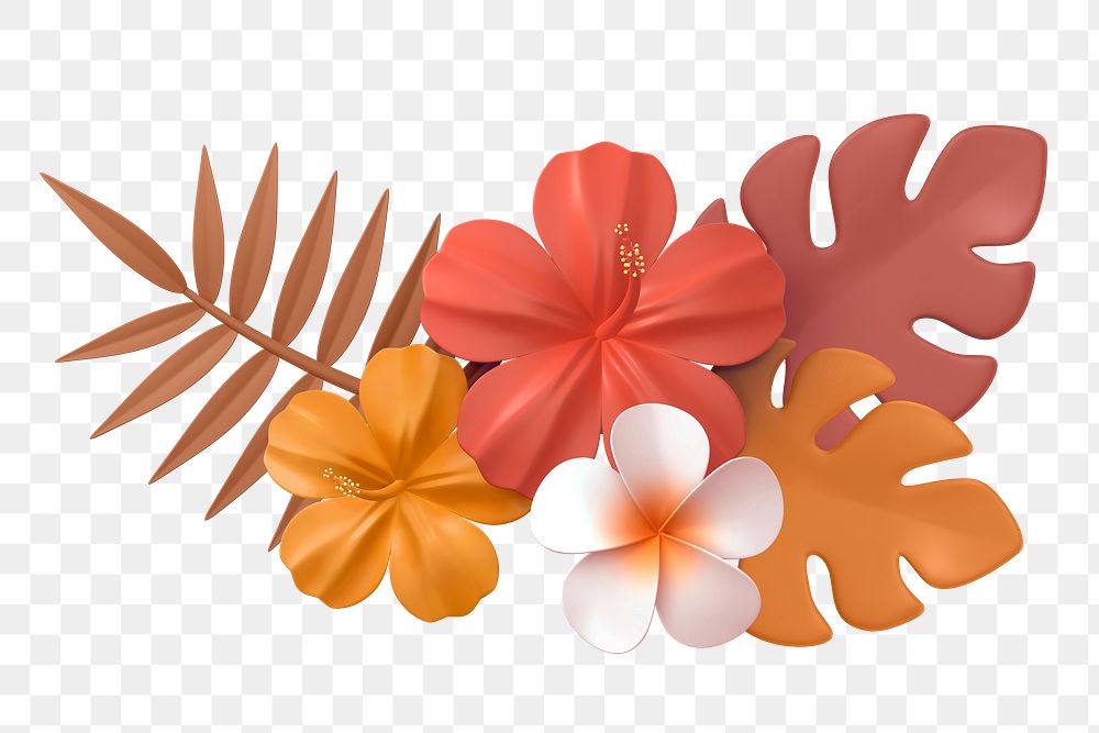 Tropical hibiscus png sticker, 3D rendering, transparent background