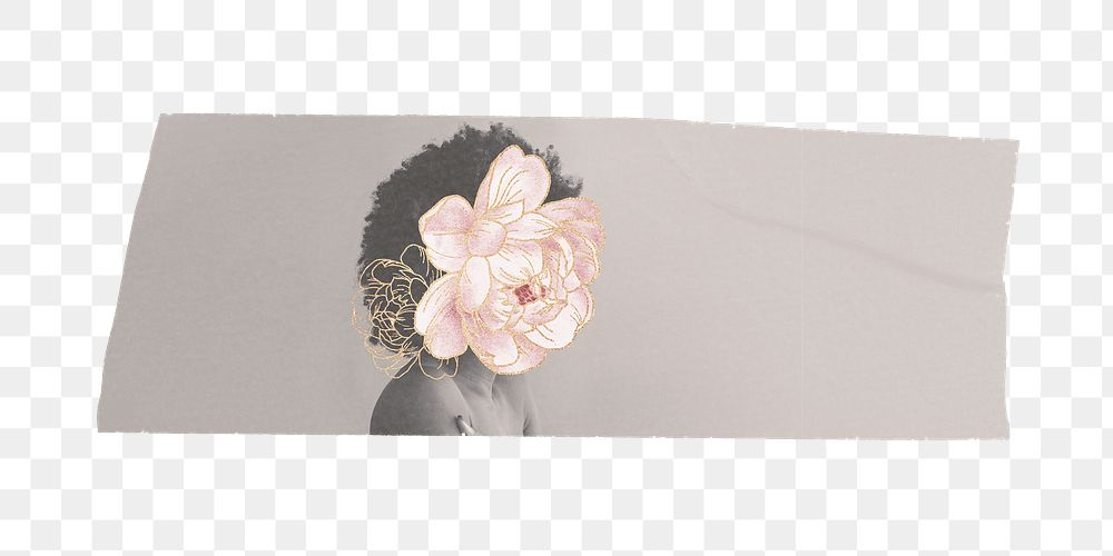 Flower face png tape sticker, transparent background