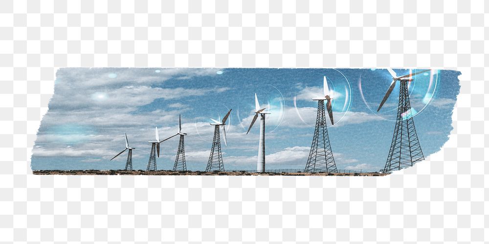 Wind turbines png tape sticker, environment, transparent background