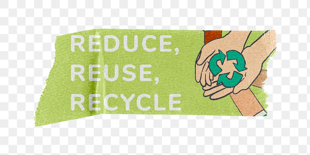 Png reduce, reuse, recycle word sticker typography, transparent background