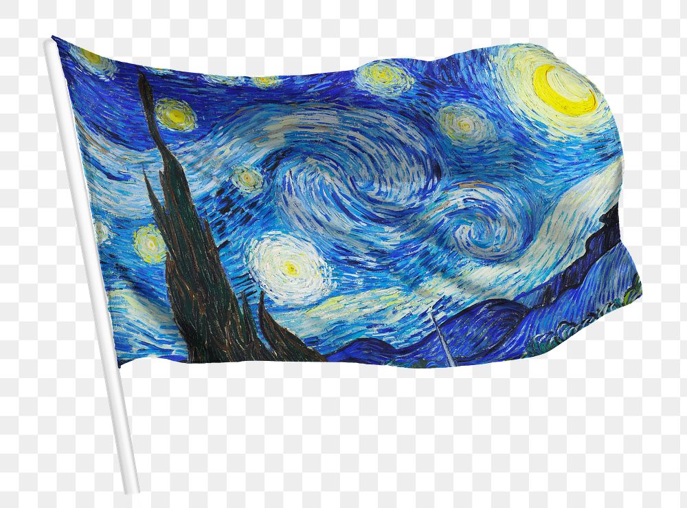 Vincent Van Gogh's The Starry Night flag png waving, famous artwork remixed by rawpixel.