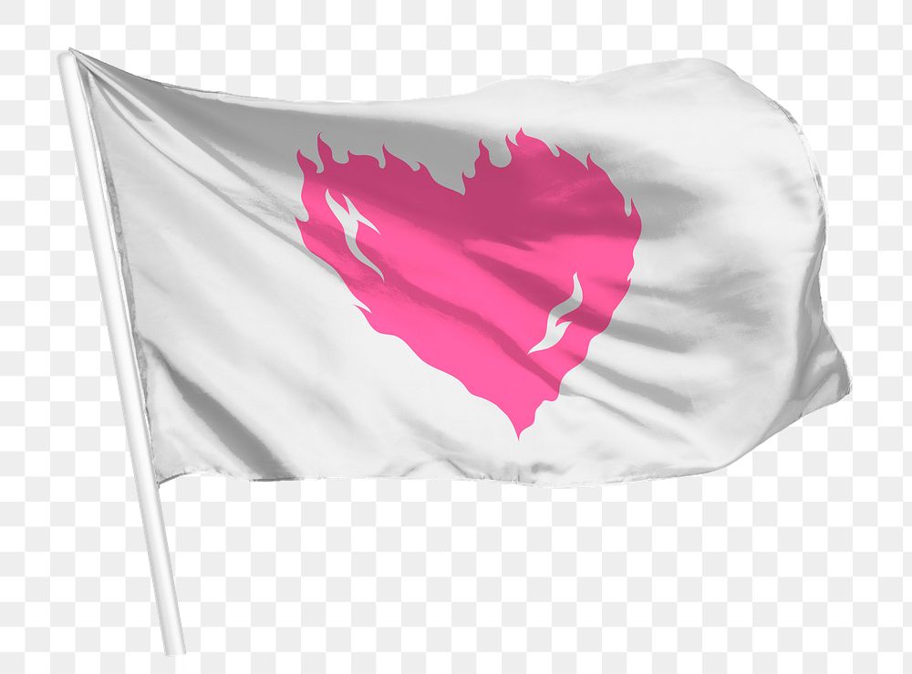 Burning pink heart png flag waving, Valentine concept