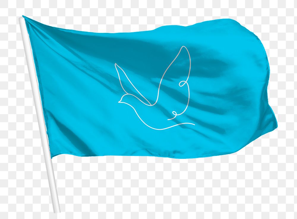 blue png flag waving, line art dove