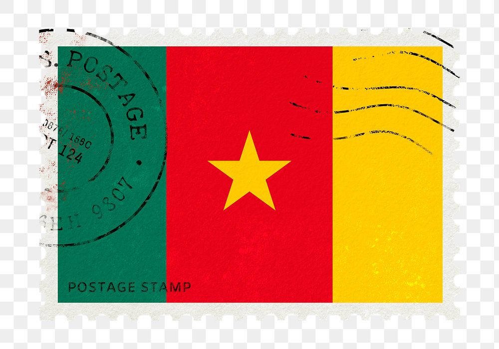 Cameroon flag png post stamp sticker, transparent background