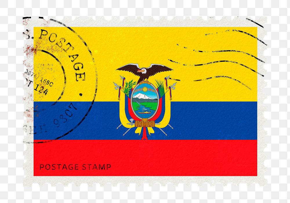 Ecuador flag png post stamp sticker, transparent background