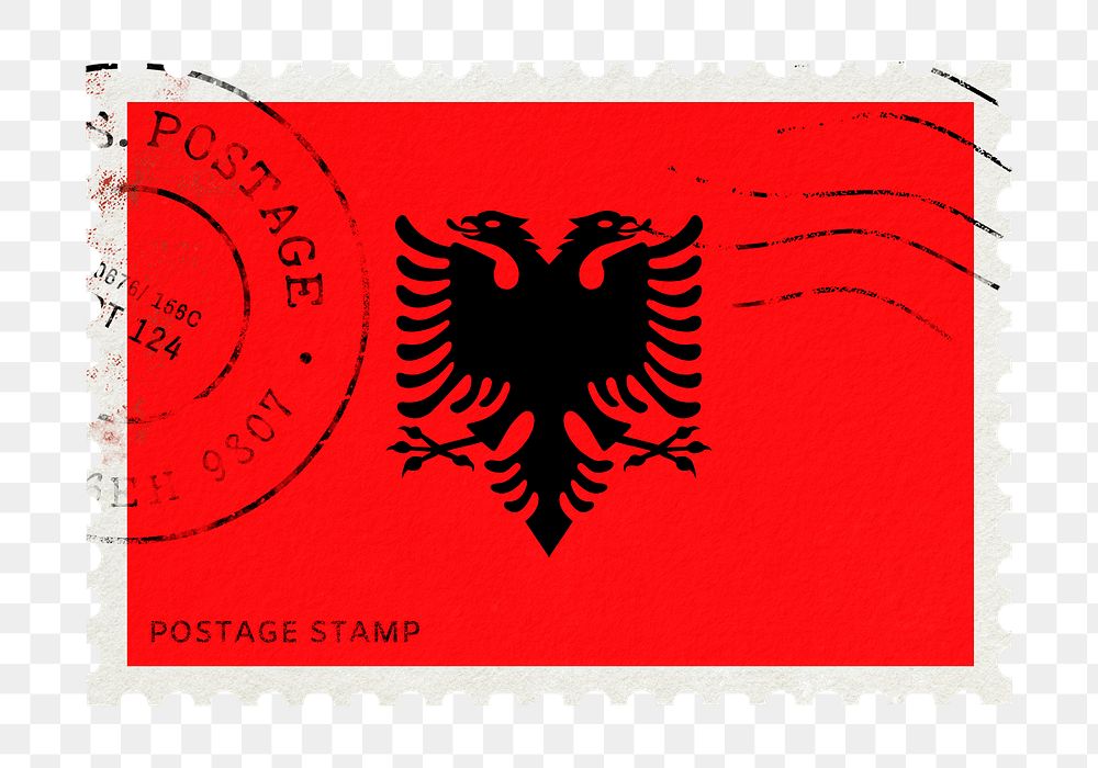 Albania flag png post stamp sticker, transparent background