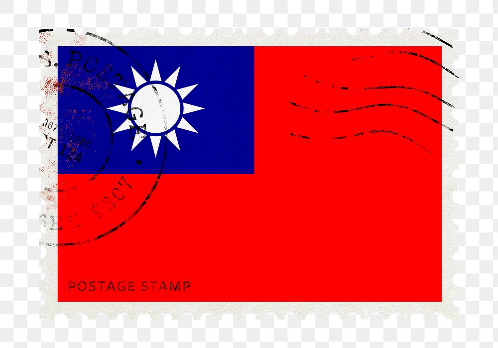 Taiwanese flag png post stamp sticker, transparent background