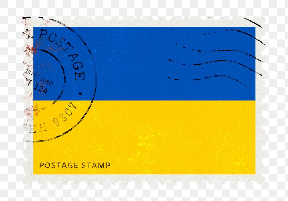 Ukraine flag png post stamp sticker, transparent background
