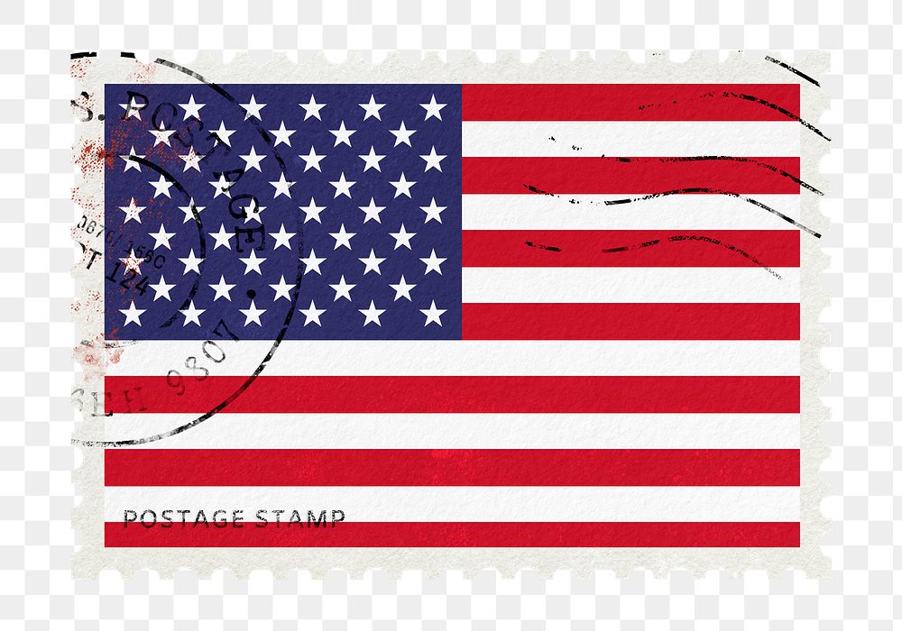 United States, US flag png post stamp sticker, transparent background