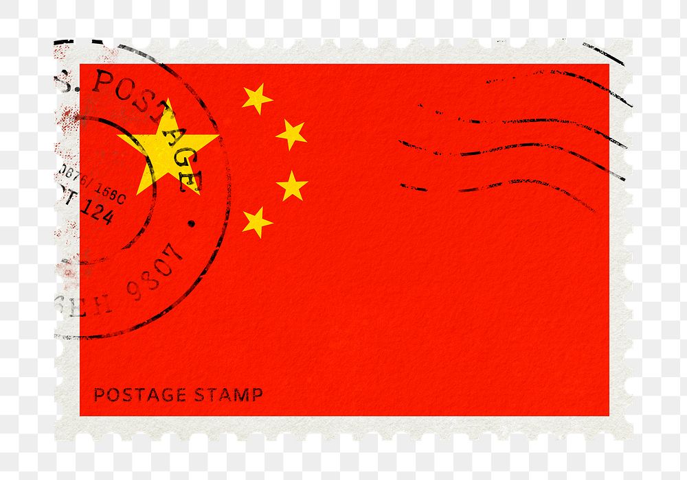 China flag png post stamp sticker, transparent background