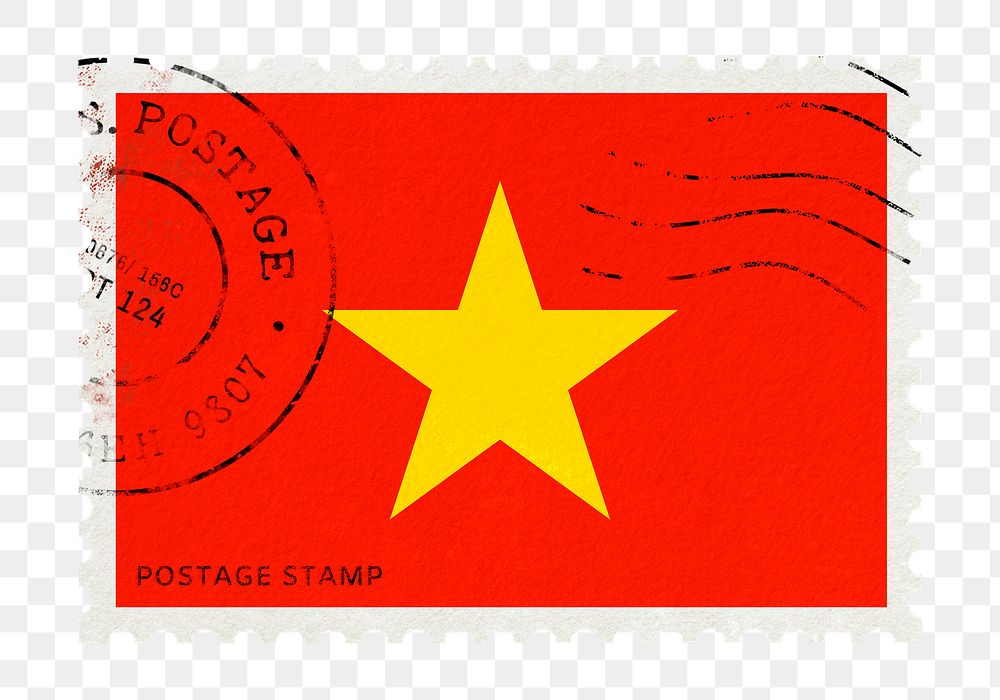 Vietnam flag png post stamp sticker, transparent background