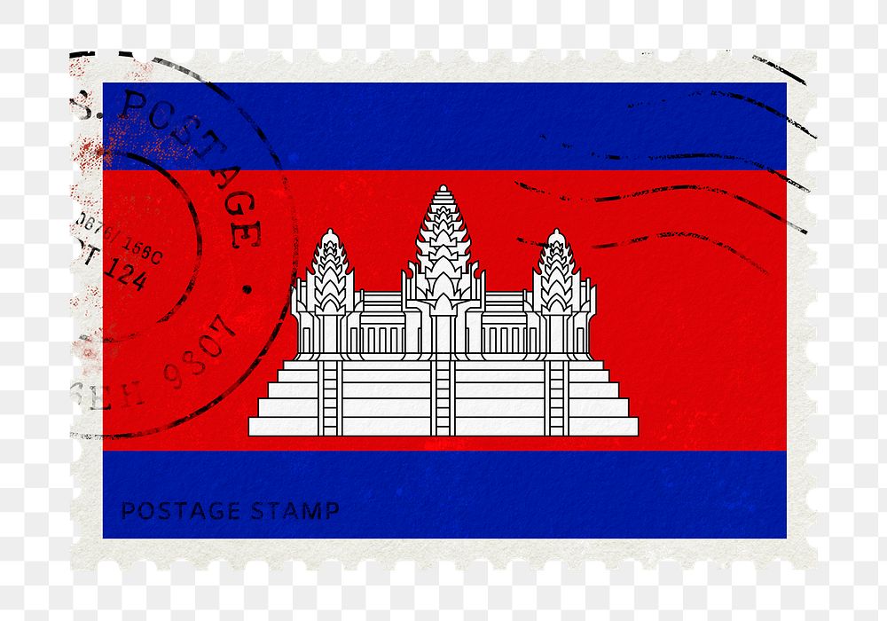 Cambodia flag png post stamp sticker, transparent background