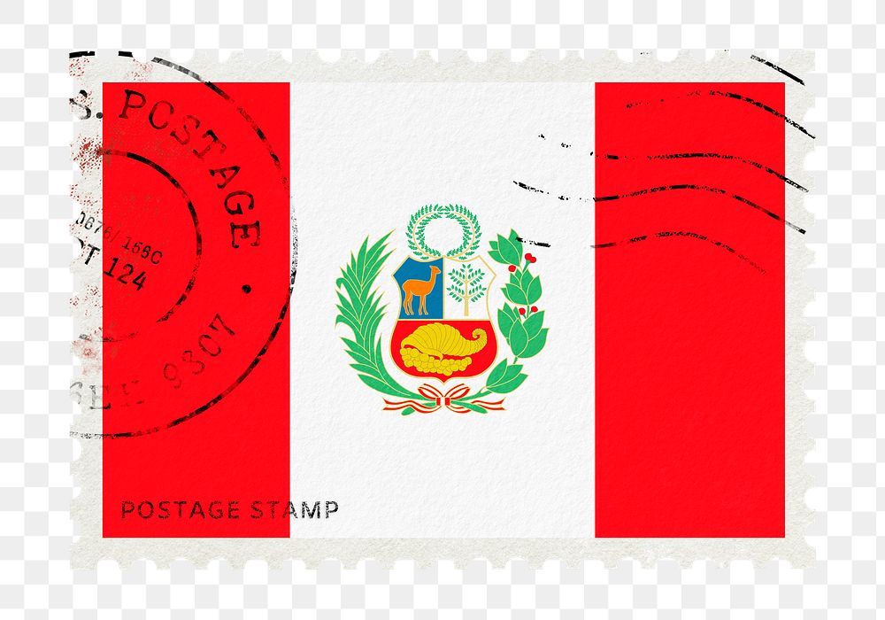Peru flag png post stamp sticker, transparent background
