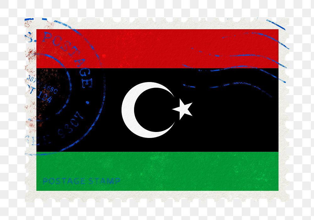 Libya flag png post stamp sticker, transparent background