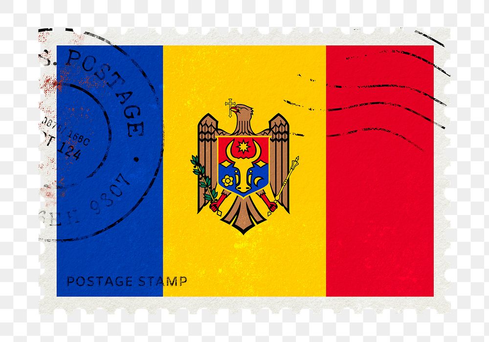 Moldova flag png post stamp sticker, transparent background