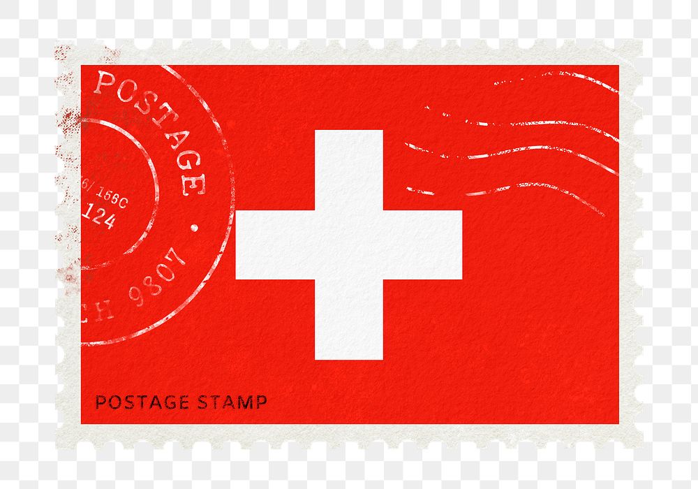 Switzerland flag png post stamp sticker, transparent background