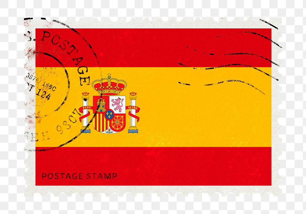 Spain flag png post stamp sticker, transparent background