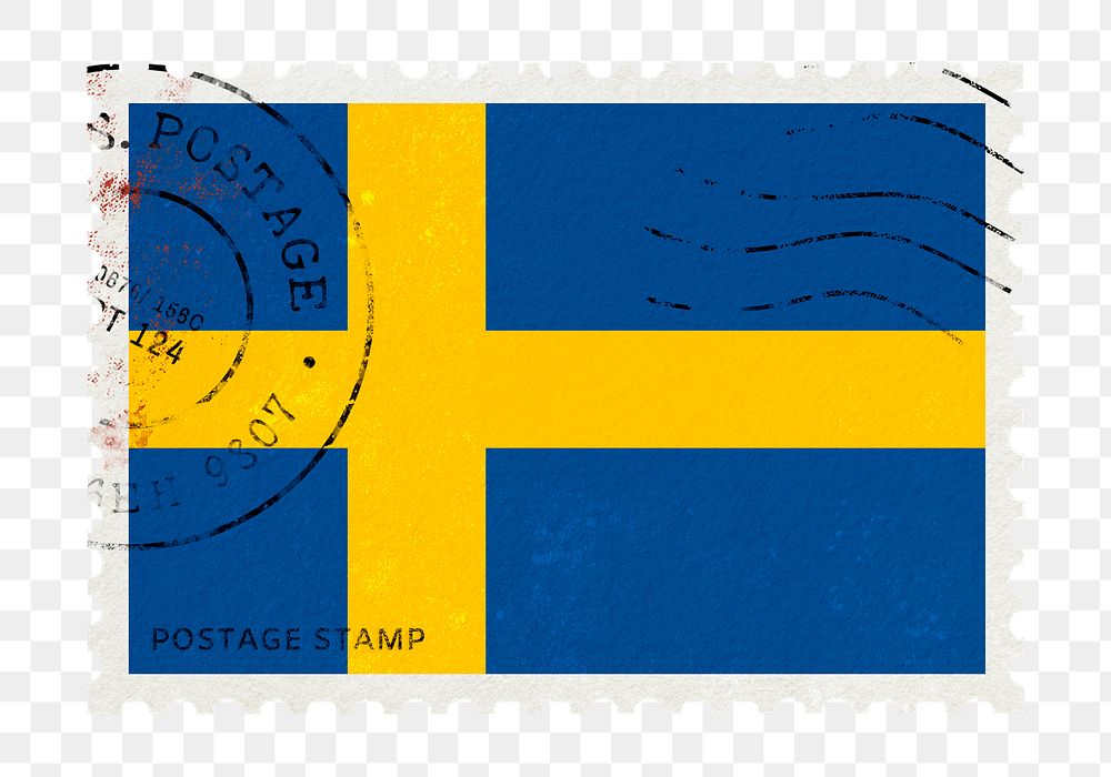 Sweden flag png post stamp sticker, transparent background