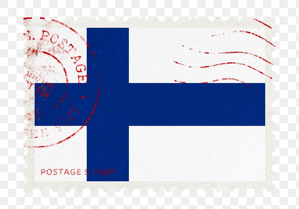 Finland flag png post stamp sticker, transparent background