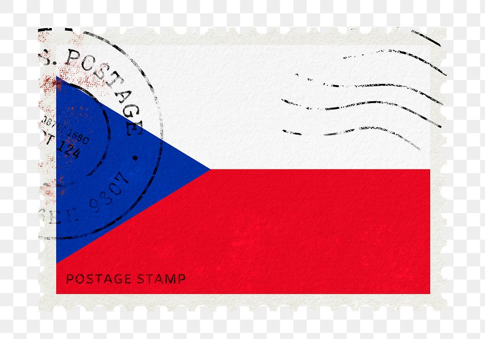 Czechia flag png post stamp sticker, transparent background
