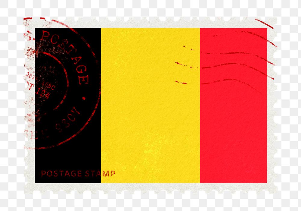 Belgium flag png post stamp sticker, transparent background