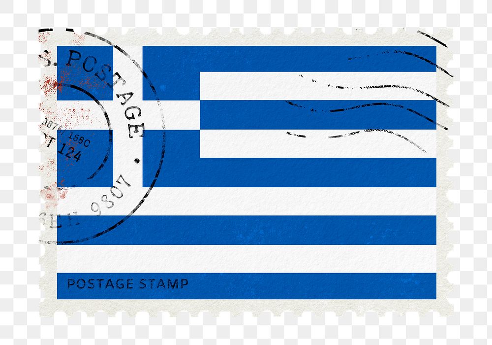 Greece flag png post stamp sticker, transparent background