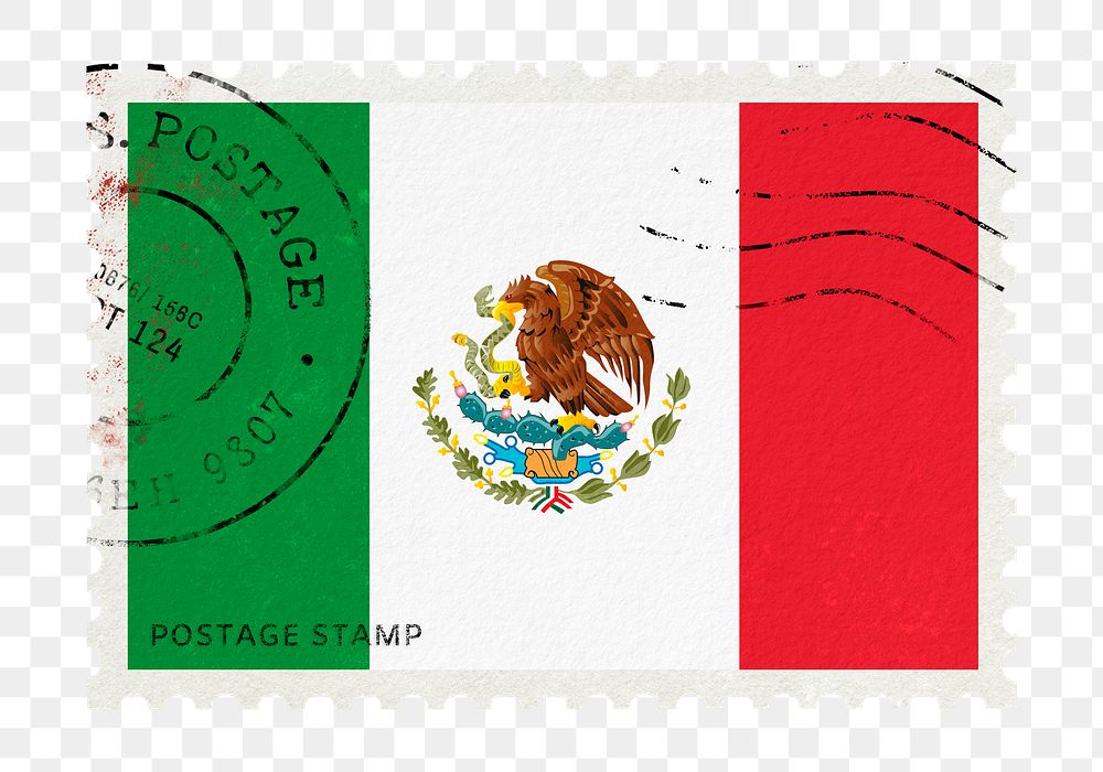 Mexico flag png post stamp sticker, transparent background