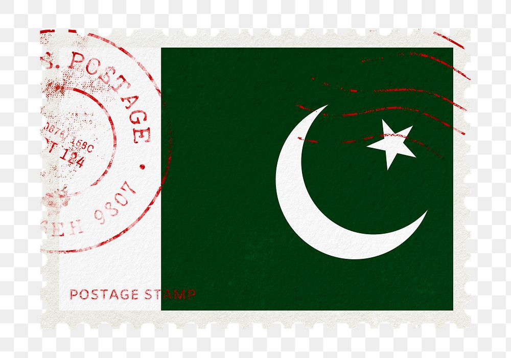 Pakistan flag png post stamp sticker, transparent background
