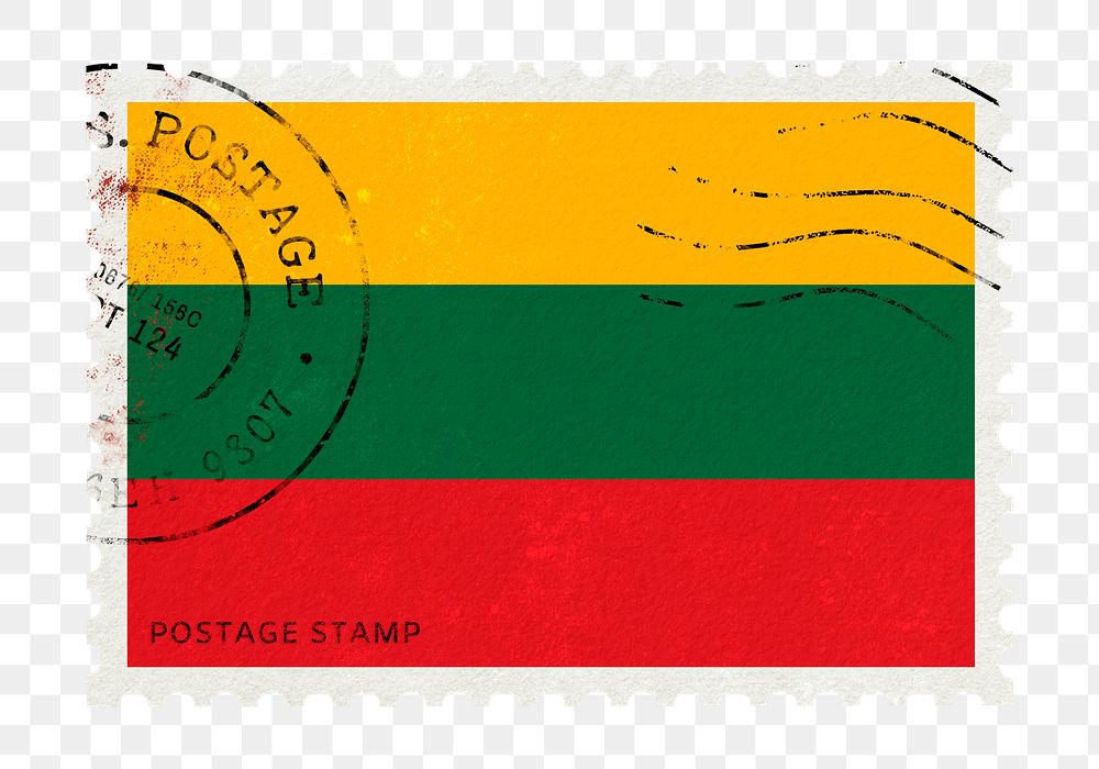 Lithuania flag png post stamp sticker, transparent background