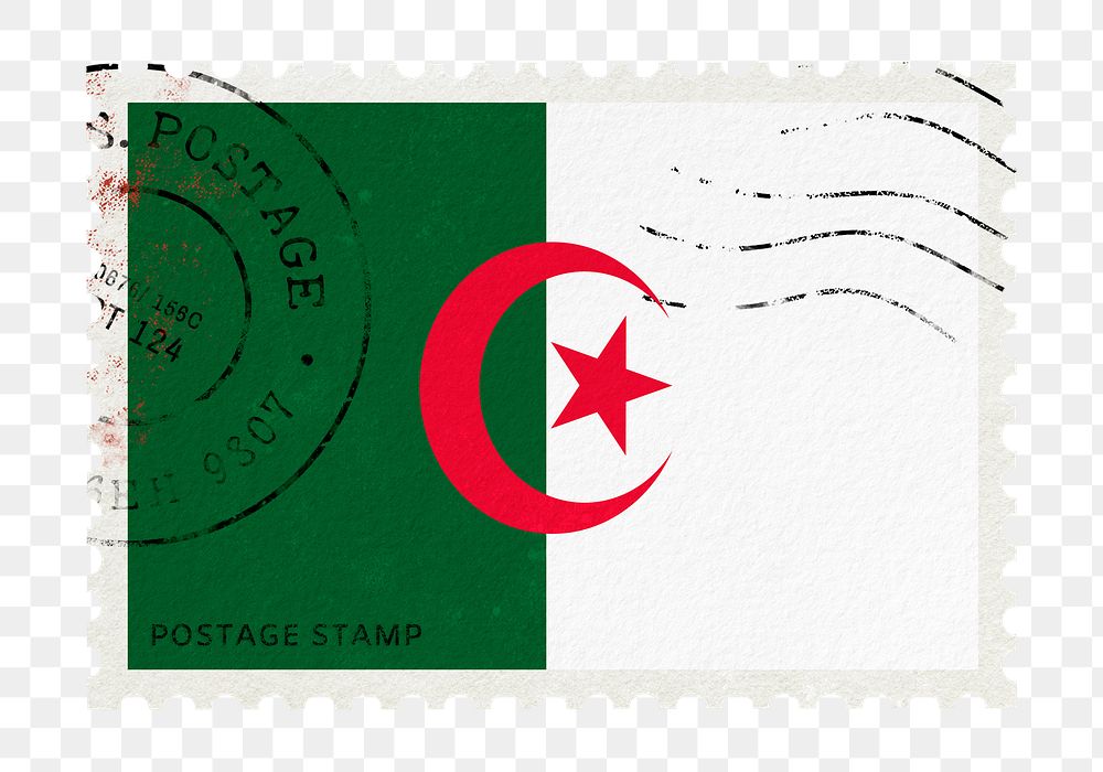 Algeria flag png post stamp sticker, transparent background