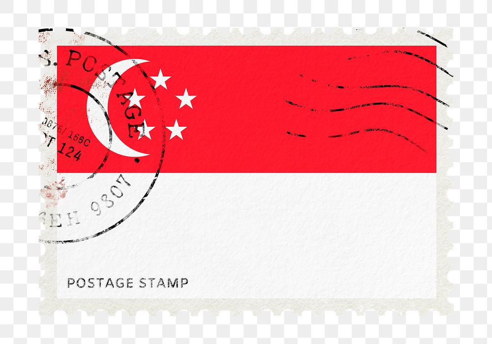 Singapore flag png post stamp sticker, transparent background