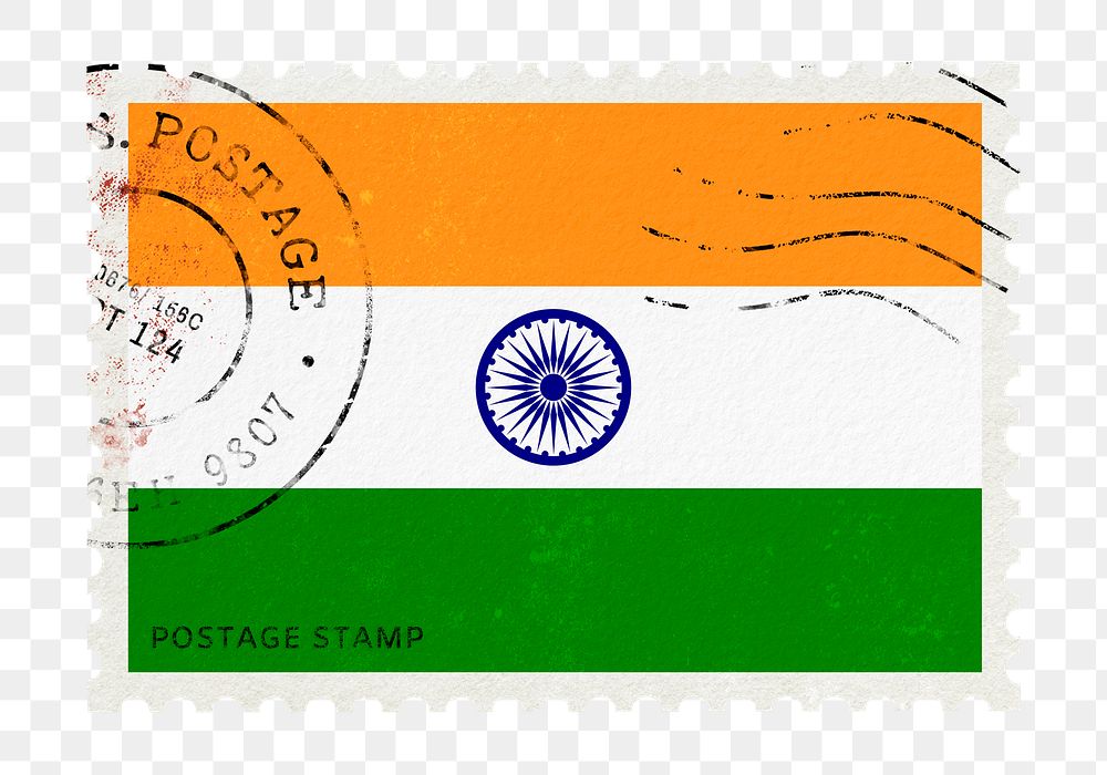 India flag png post stamp sticker, transparent background
