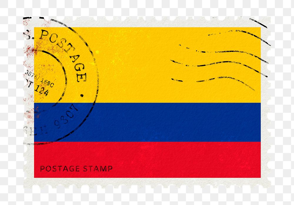 Colombia flag png post stamp sticker, transparent background